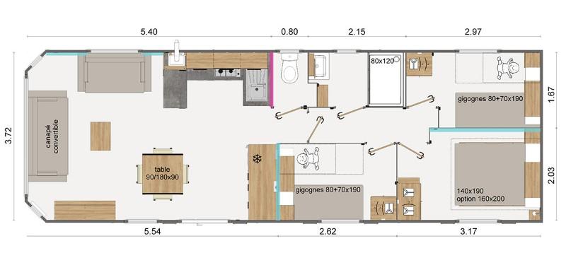 plan 40 m² d'un mobil home spacieux