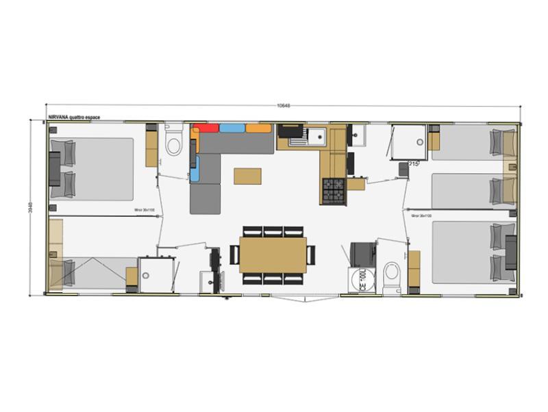 Plan d'un Mobil Home 4 Chambres avec 2 salles de bain
