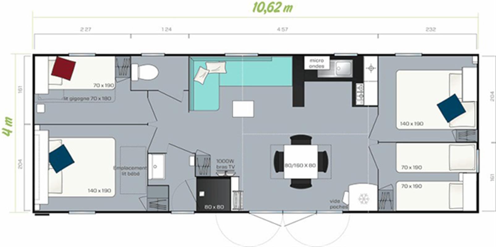 Plan d'un Mobil Home 4 Chambres
